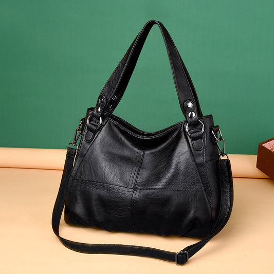 Women's Leather Style Stitching Simple Cowhide Big Shoulder Bags