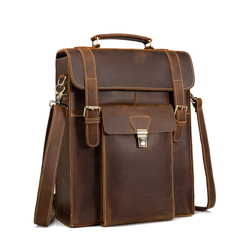 Men's Crazy Horse Leather Genuine Retro Large Backpacks