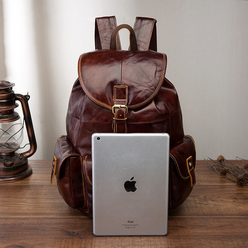 Men's Top Layer Oil Wax Skin Cowhide Backpacks