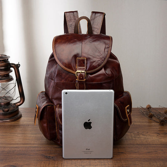 Men's Top Layer Oil Wax Skin Cowhide Backpacks