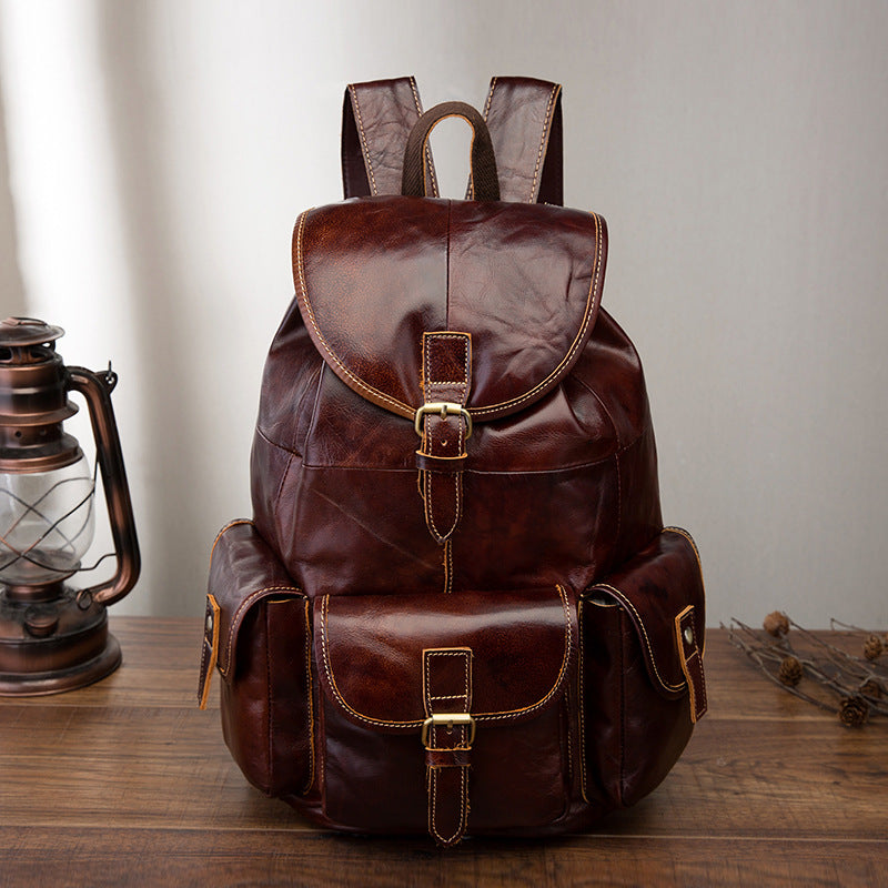 Men's Top Layer Oil Wax Skin Cowhide Backpacks