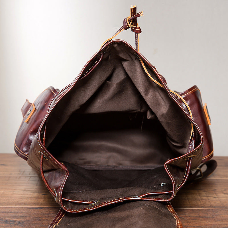 Men's Top Layer Oil Wax Skin Cowhide Backpacks