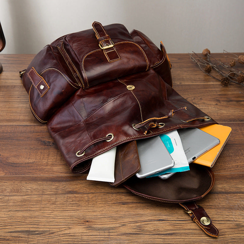Men's Top Layer Oil Wax Skin Cowhide Backpacks