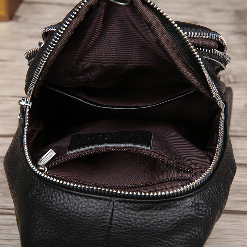Men's First Layer Litchi Pattern Genuine Leather Men's Chest Bags