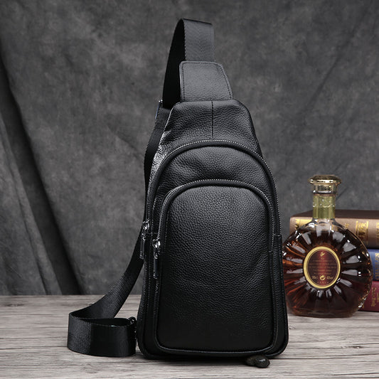 Men's First Layer Litchi Pattern Genuine Leather Men's Chest Bags