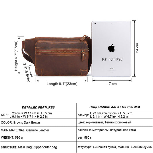 Men's Top Layer Crazy Horse Skin Storage Men's Waist Packs