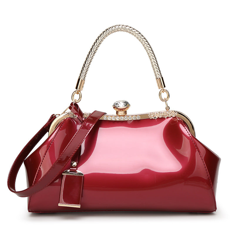 Women's Fashion Diamond Patent Leather Generous Bride Shoulder Bags