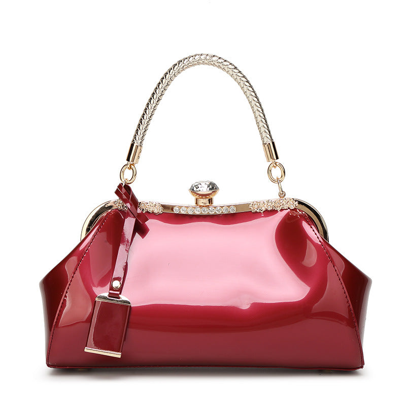 Women's Fashion Diamond Patent Leather Generous Bride Shoulder Bags