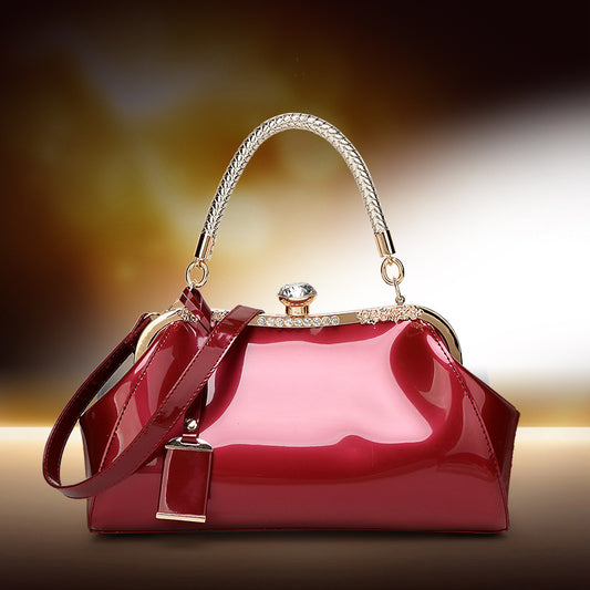 Women's Fashion Diamond Patent Leather Generous Bride Shoulder Bags