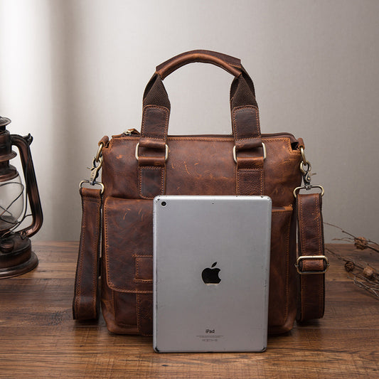 Men's Crazy Horse Oil Cowhide Leather Retro Men's Briefcases