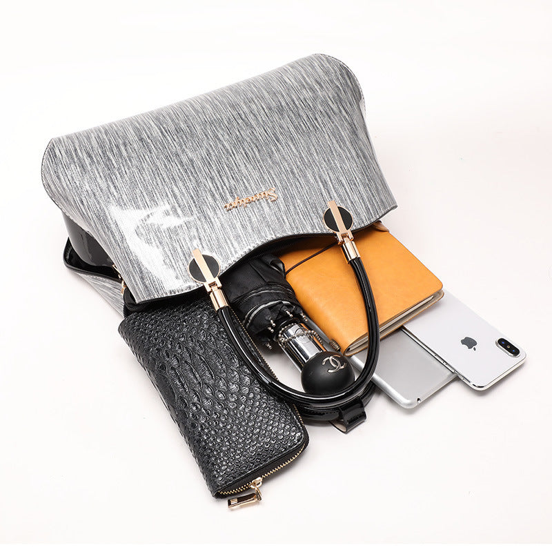 Women's Leather Mother Shiny Patent Portable Big Handbags
