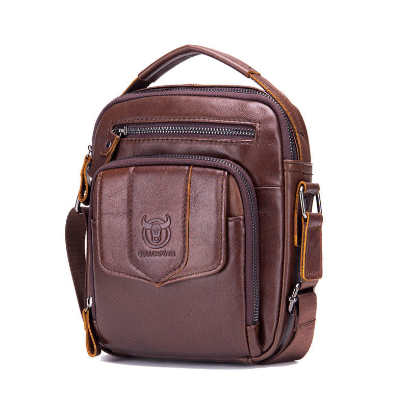 Men's Layer Cowhide Retro Cover Head Compartment Large Men's Shoulder Bags