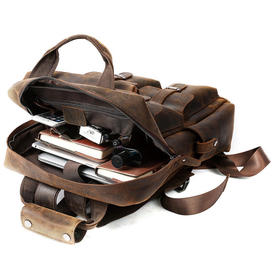 Men's Retro Crazy Horse Large Capacity Inch Backpacks
