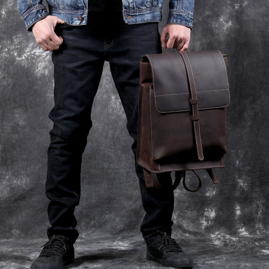 Women's & Men's & Simple First Layer Leather Vintage Computer Backpacks