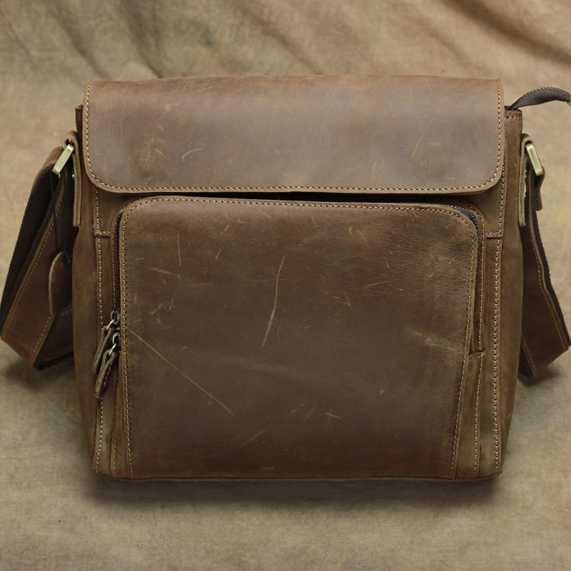 Men's Layer Cowhide Rough Crazy Horse Leather Men's Shoulder Bags