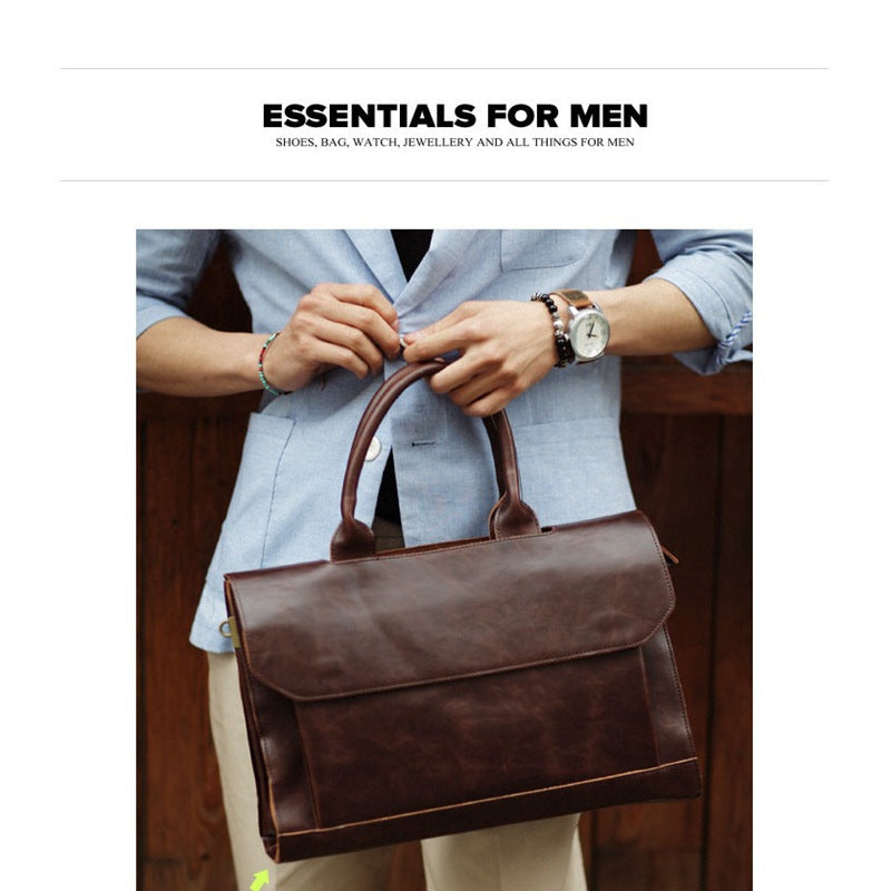 Men's Korean Crazy Horse Leather Business Computer Bags