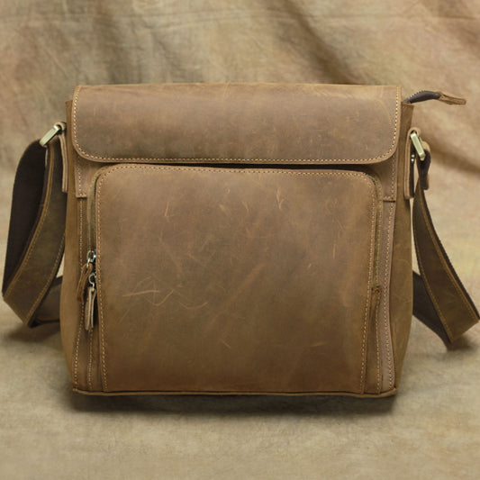 Men's Layer Cowhide Rough Crazy Horse Leather Men's Shoulder Bags