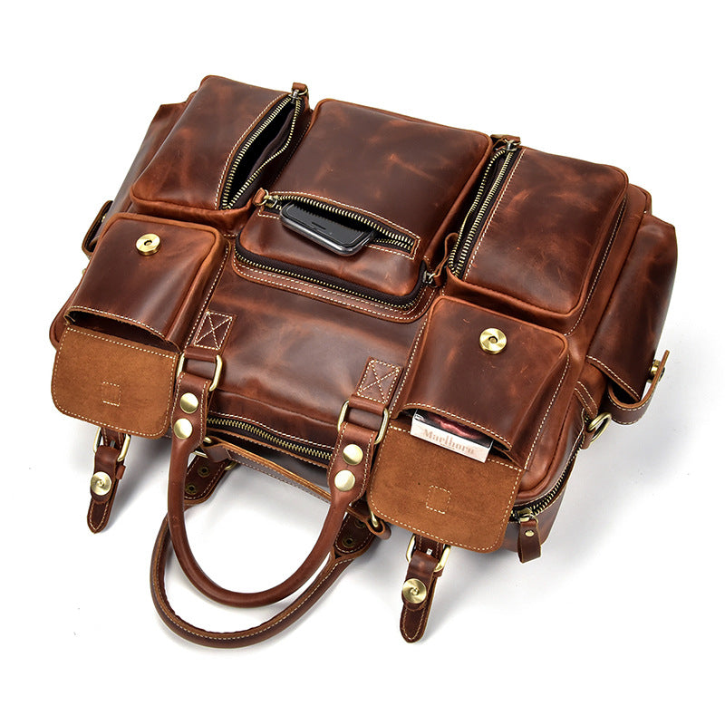 Men's Retro Crazy Horse Leather Large Capacity Men's Briefcases