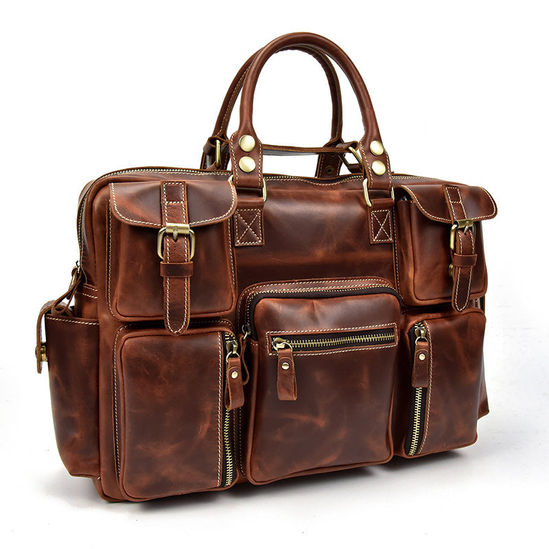 Men's Retro Crazy Horse Leather Large Capacity Men's Briefcases