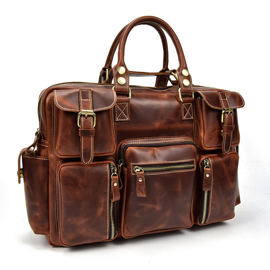 Men's Retro Crazy Horse Leather Large Capacity Men's Briefcases