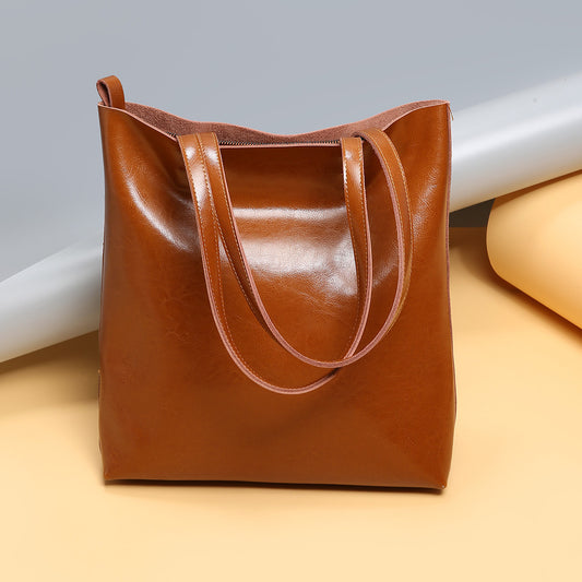 Women's Summer Cow Leather Fashion Simple Large Shoulder Bags