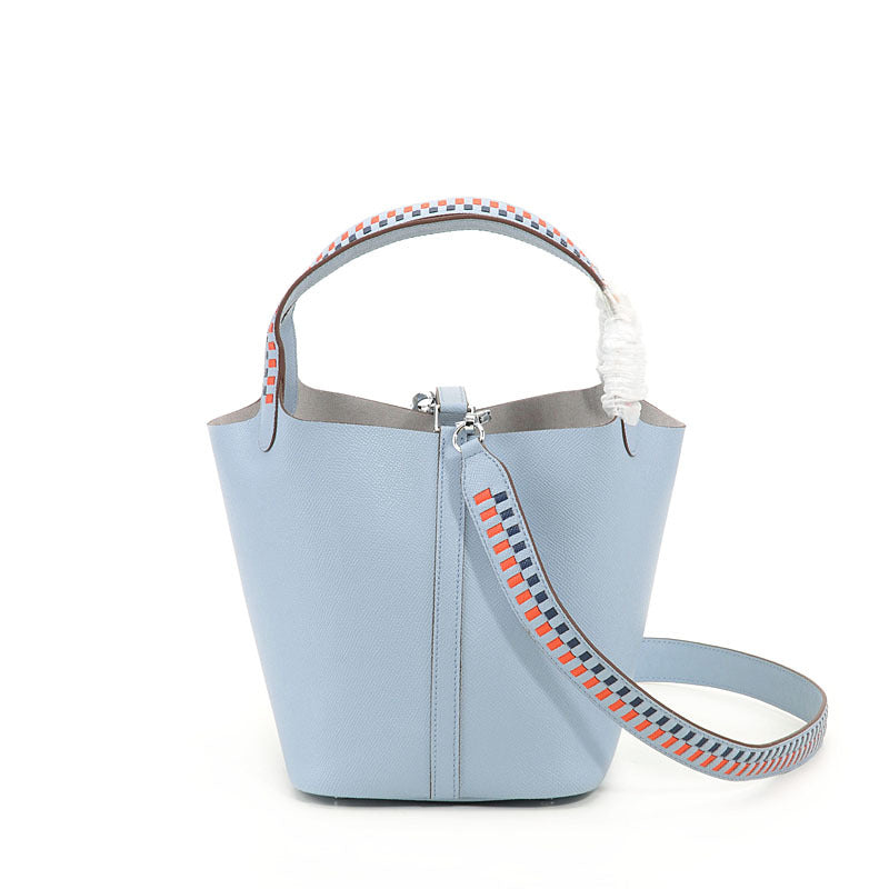Women's Layer Cowhide Vegetable Basket Dignified Goddess Shoulder Bags