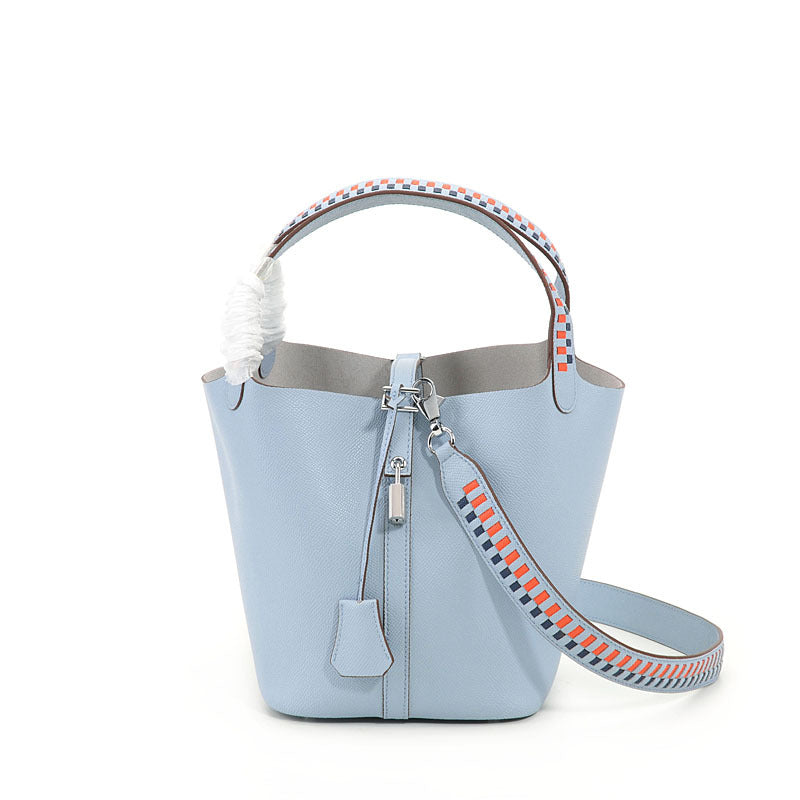 Women's Layer Cowhide Vegetable Basket Dignified Goddess Shoulder Bags