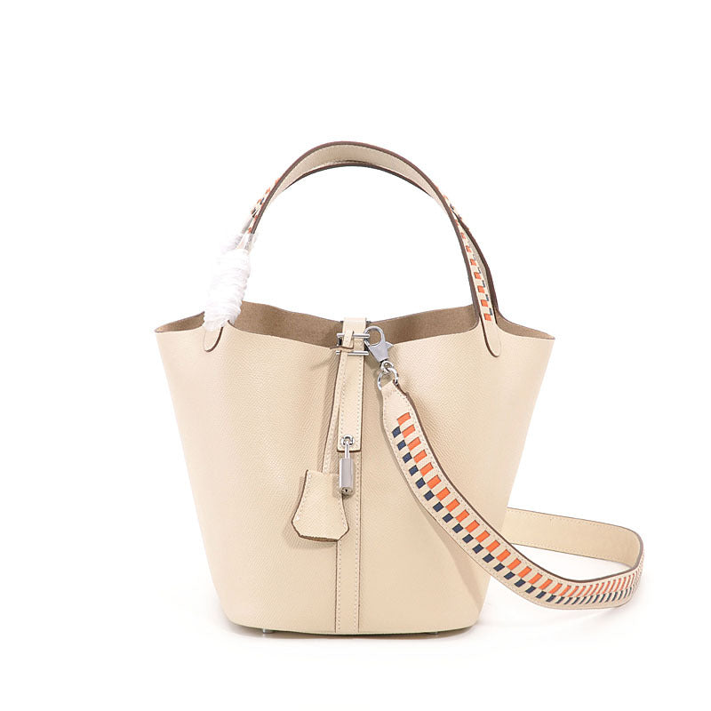 Women's Layer Cowhide Vegetable Basket Dignified Goddess Shoulder Bags