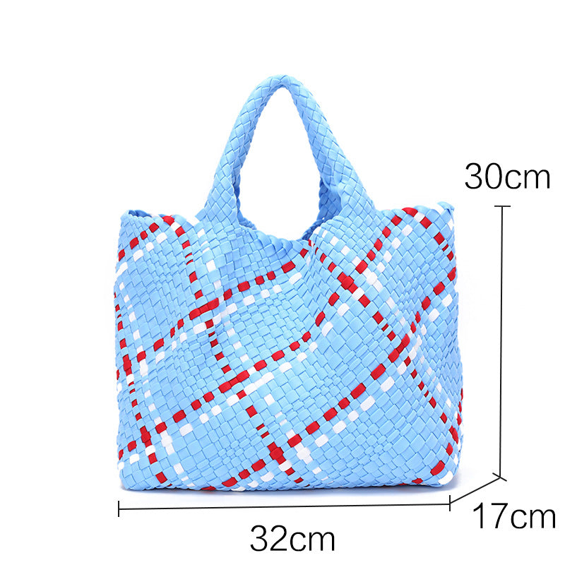 Women's Korean Fashion Woven Contrast Color Handbags