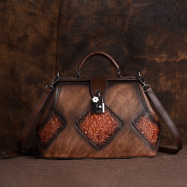 Women's Embossed Vintage Leather High-grade Clip Handbags