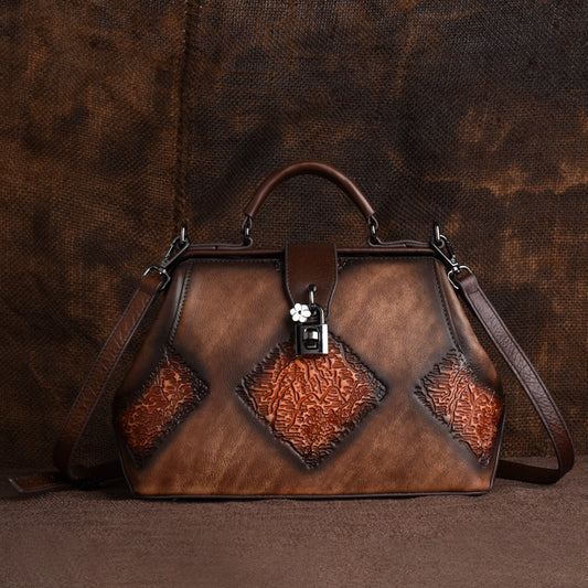 Women's Embossed Vintage Leather High-grade Clip Handbags