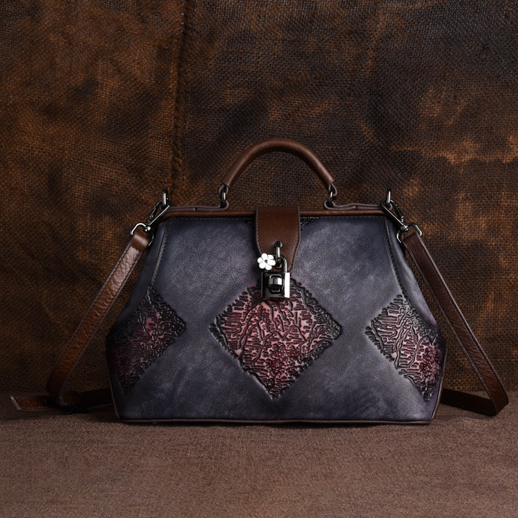 Women's Embossed Vintage Leather High-grade Clip Handbags