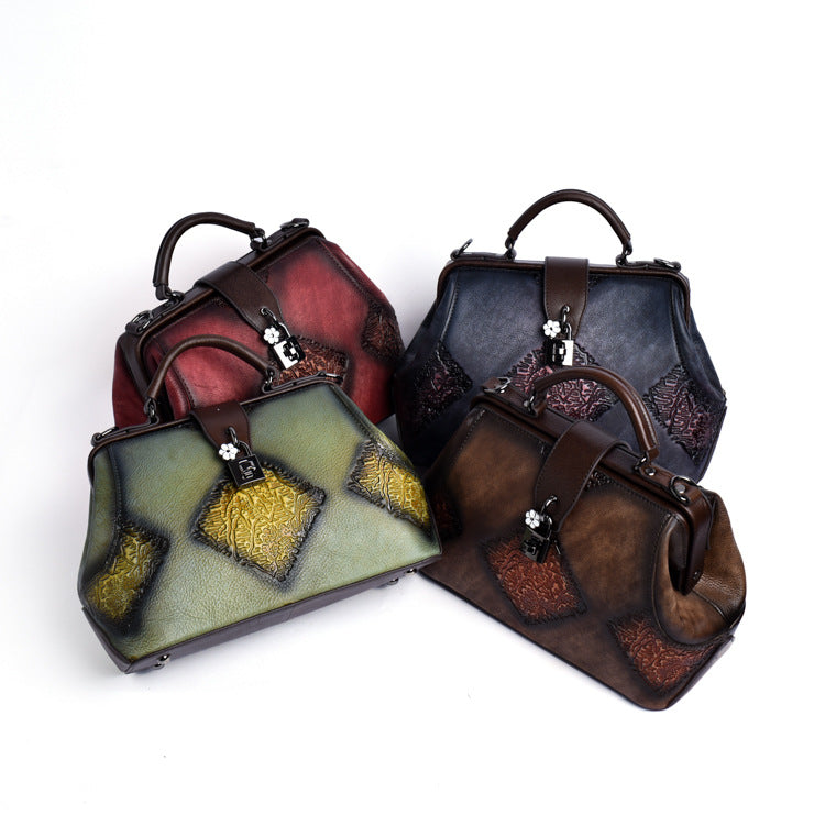 Women's Embossed Vintage Leather High-grade Clip Handbags