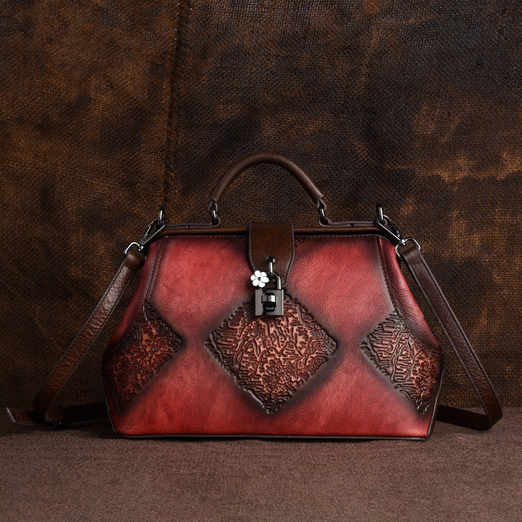 Women's Embossed Vintage Leather High-grade Clip Handbags