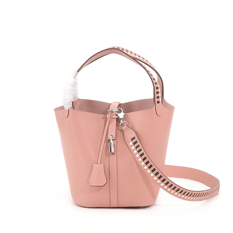 Women's Layer Cowhide Vegetable Basket Dignified Goddess Shoulder Bags