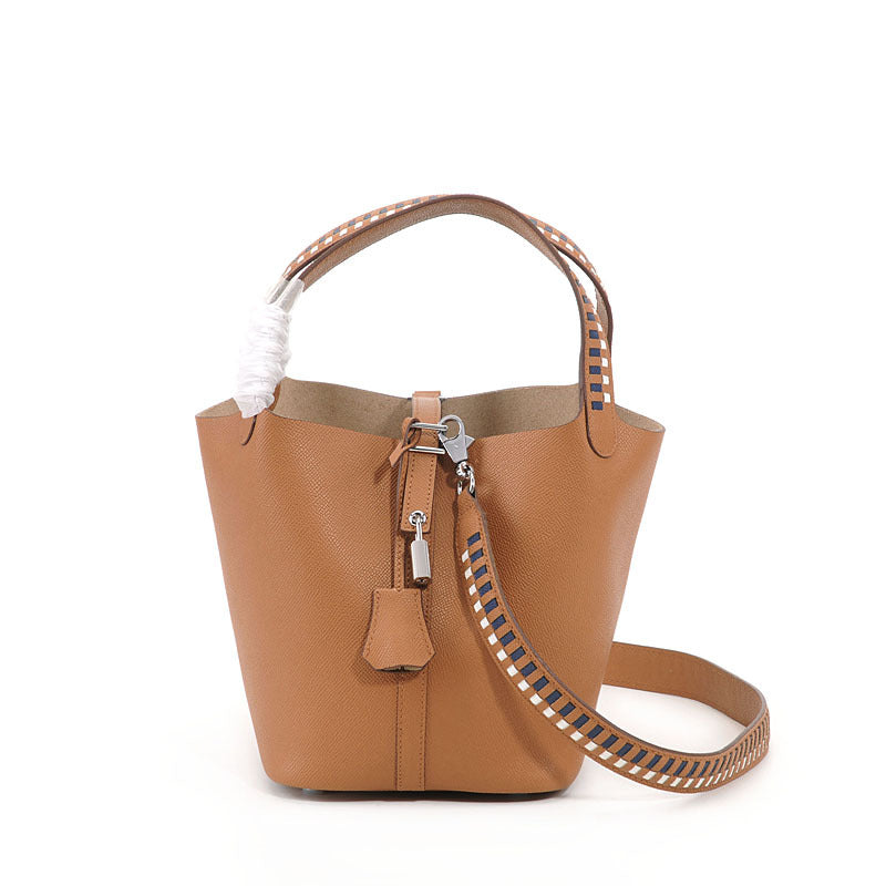 Women's Layer Cowhide Vegetable Basket Dignified Goddess Shoulder Bags