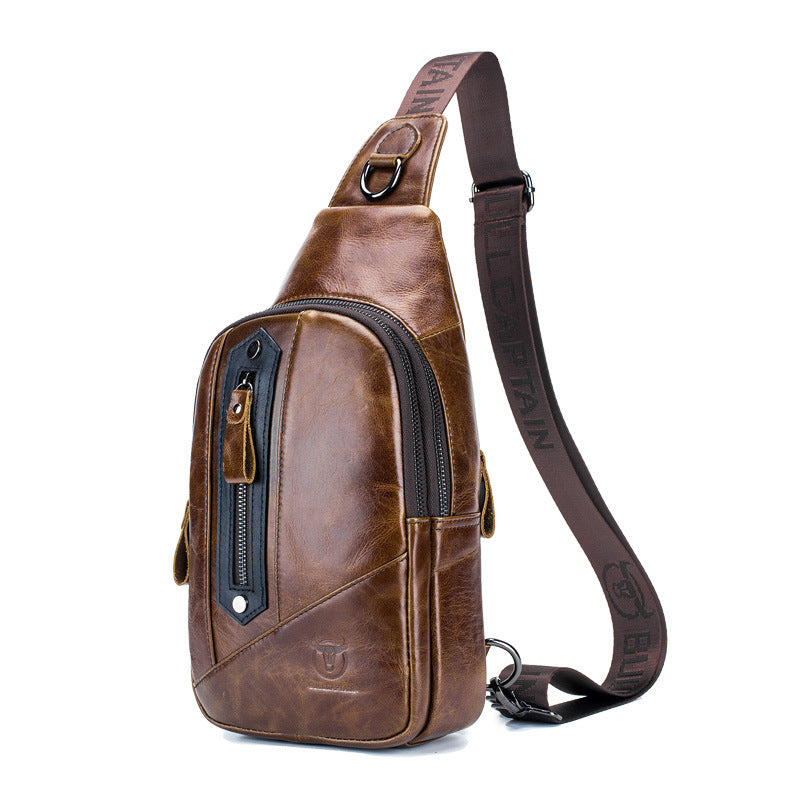 Men's Genuine One First Layer Cowhide Trendy Soft Slim Men's Chest Bags