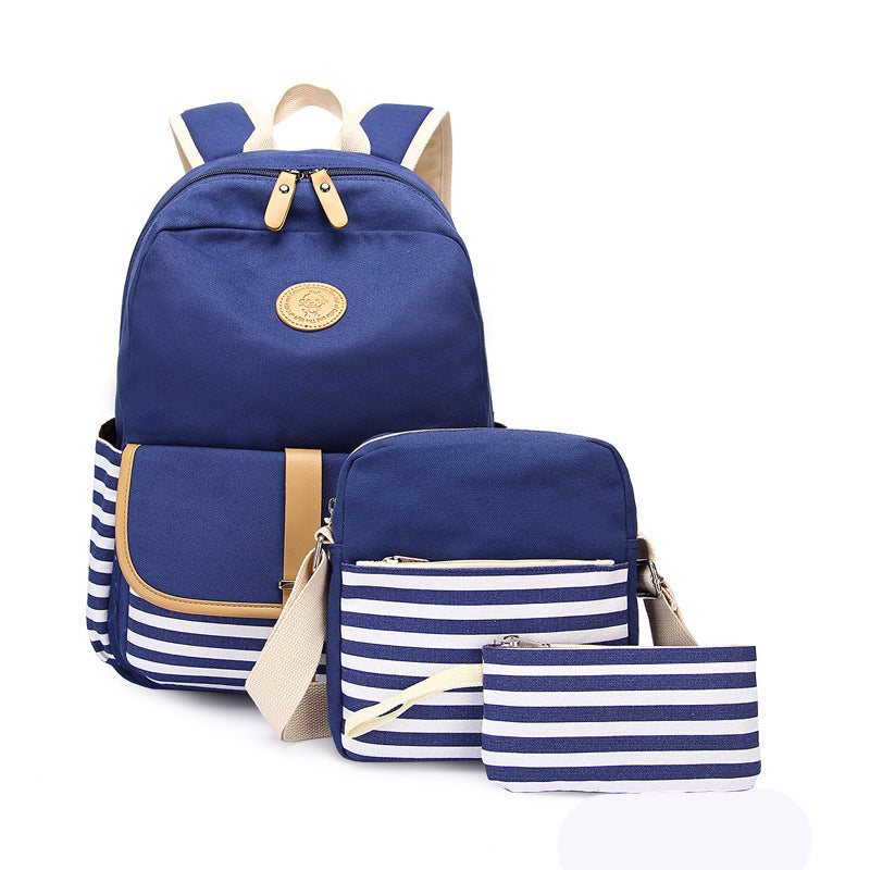 Women's Canvas Three-piece Korean Female Large Capacity Middle School Students' Schoolbags