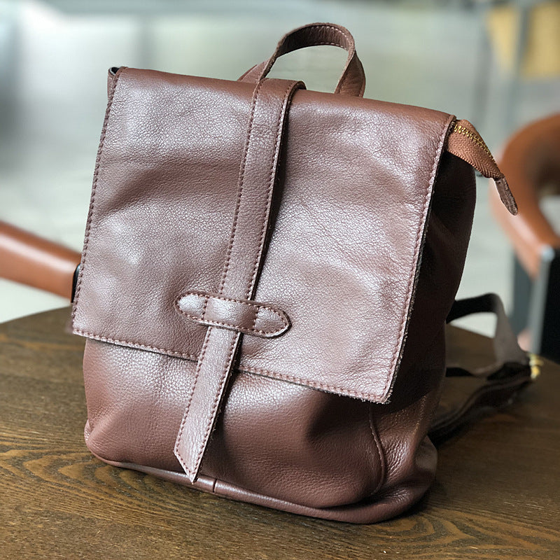 Women's First Layer Leather Retro Simple Leisure Backpacks