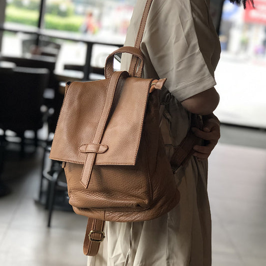 Women's First Layer Leather Retro Simple Leisure Backpacks