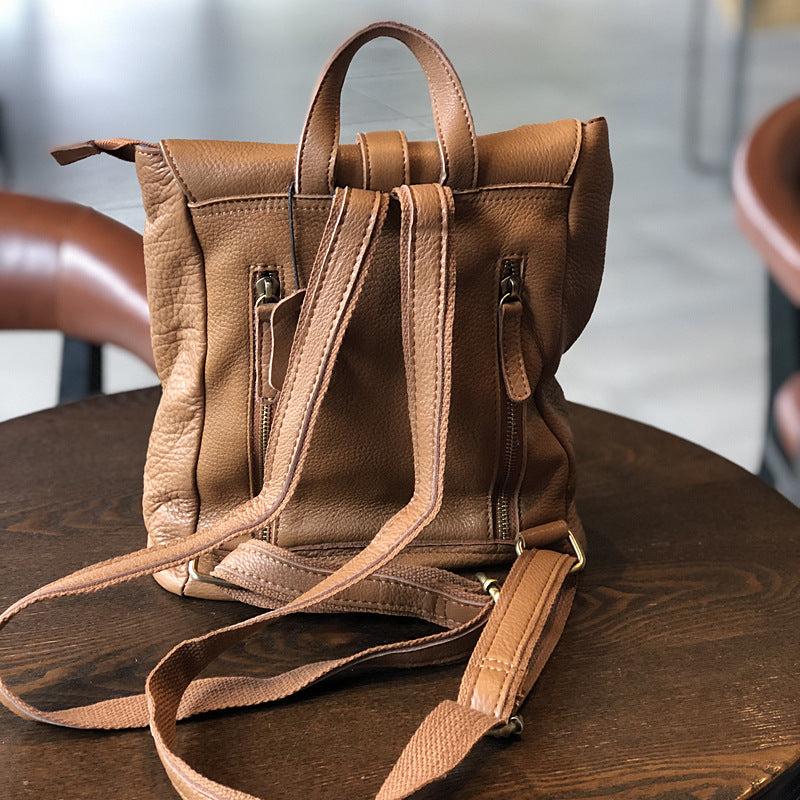 Women's First Layer Leather Retro Simple Leisure Backpacks