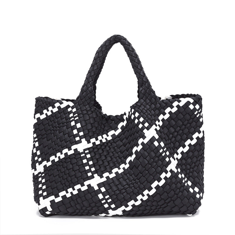 Women's Korean Fashion Woven Contrast Color Handbags