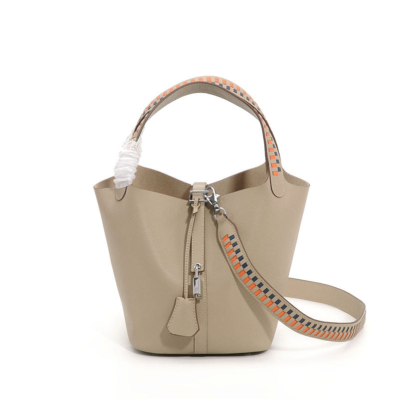 Women's Layer Cowhide Vegetable Basket Dignified Goddess Shoulder Bags