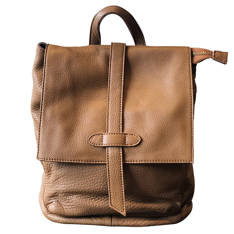 Women's First Layer Leather Retro Simple Leisure Backpacks