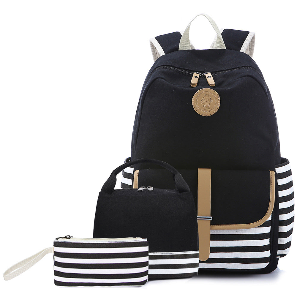 Women's Canvas Three-piece Leisure Thermal Insulated Lunch Backpacks