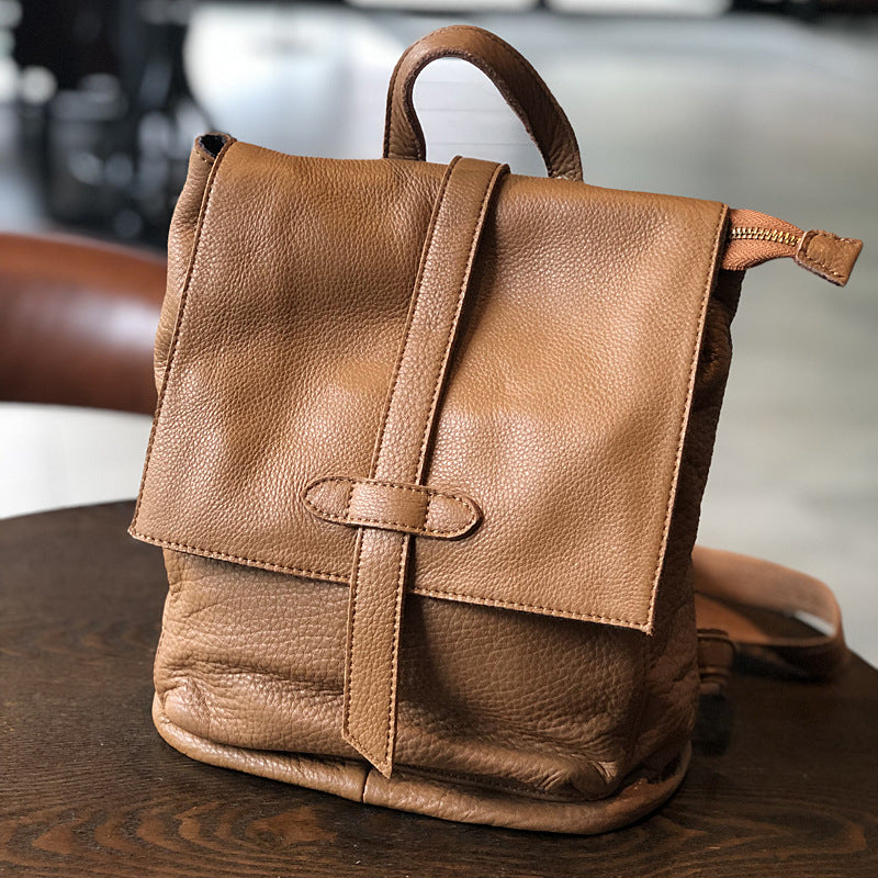 Women's First Layer Leather Retro Simple Leisure Backpacks