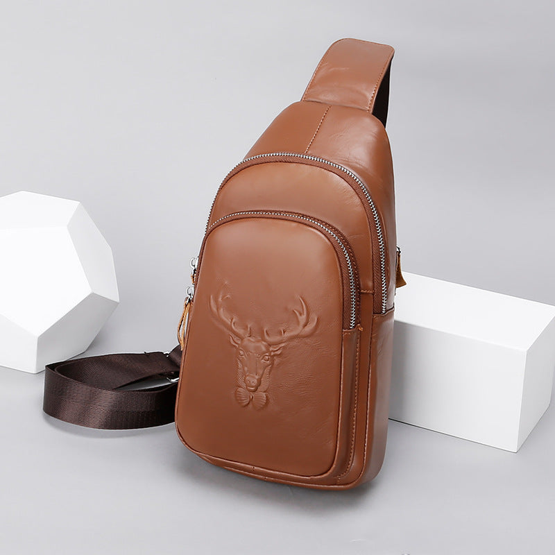 Men's Korean Style First Layer Cowhide Deer Men's Chest Bags