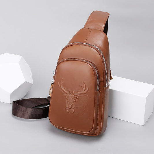 Men's Korean Style First Layer Cowhide Deer Men's Chest Bags