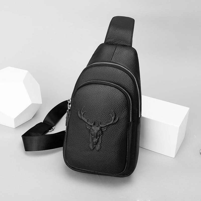 Men's Korean Style First Layer Cowhide Deer Men's Chest Bags