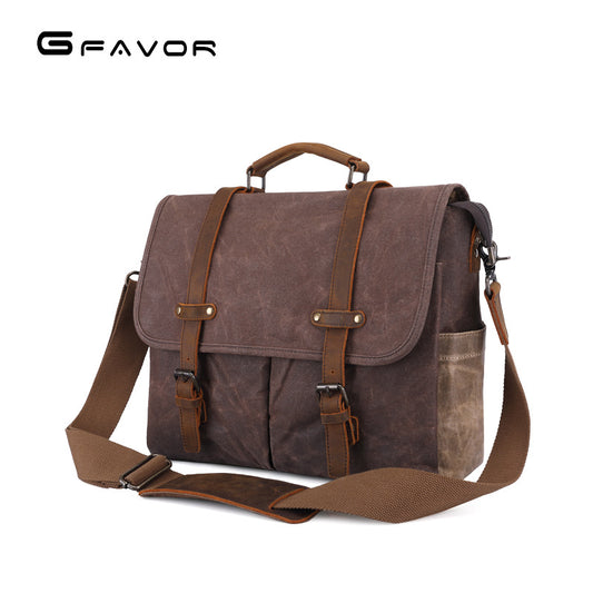 Men's Source Point Retro Oil Wax Canvas Men's Messenger Bags